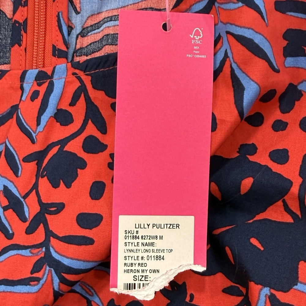 Lilly Pulitzer Lynnley Long Sleeve Top M NWT Heron My Own Resort Preppy Floral - Picture 3 of 13